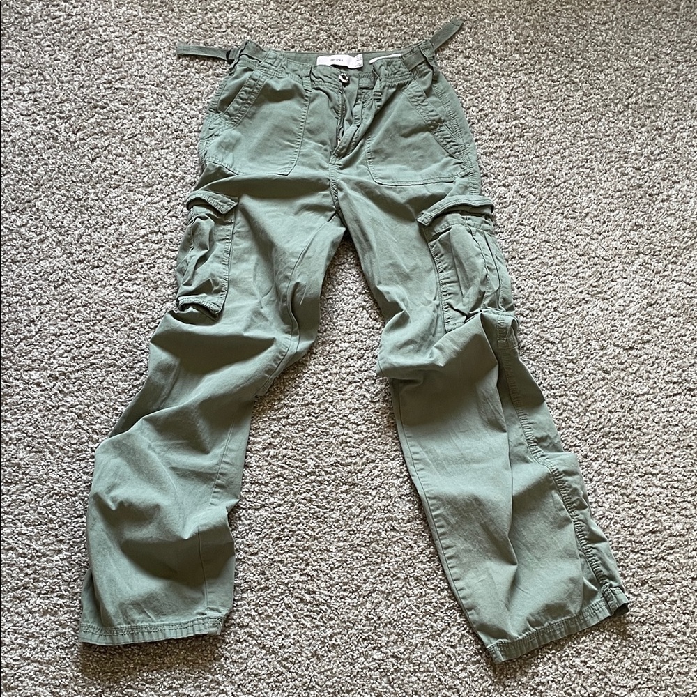 Bershka Olive Cargo Straight Pants